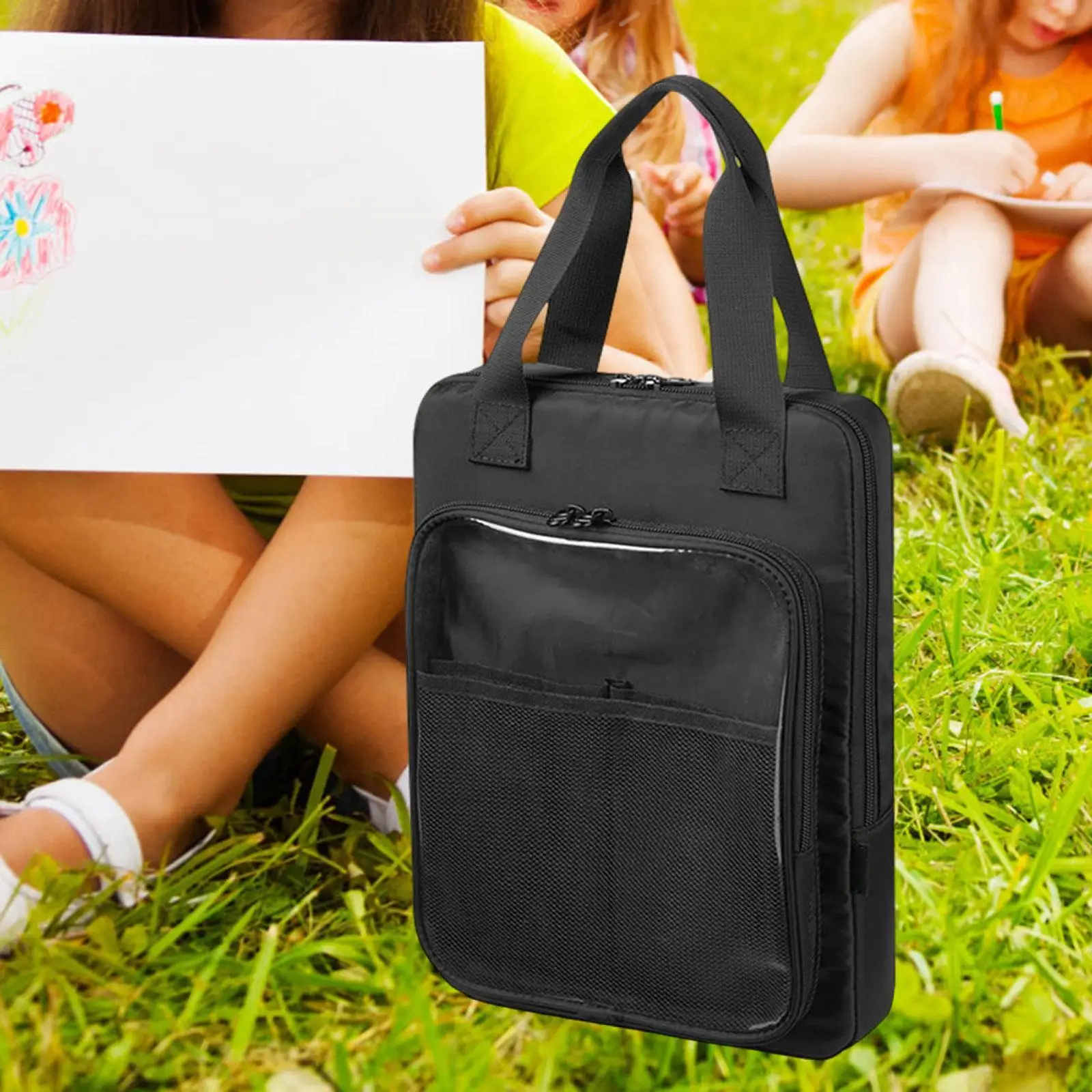 Bolsa de almacenamiento protectora para libro de colorear con ventana transparente, bolsa de transporte para libro de dibujo, regla de pintura, crayón, boceto, libro para colorear