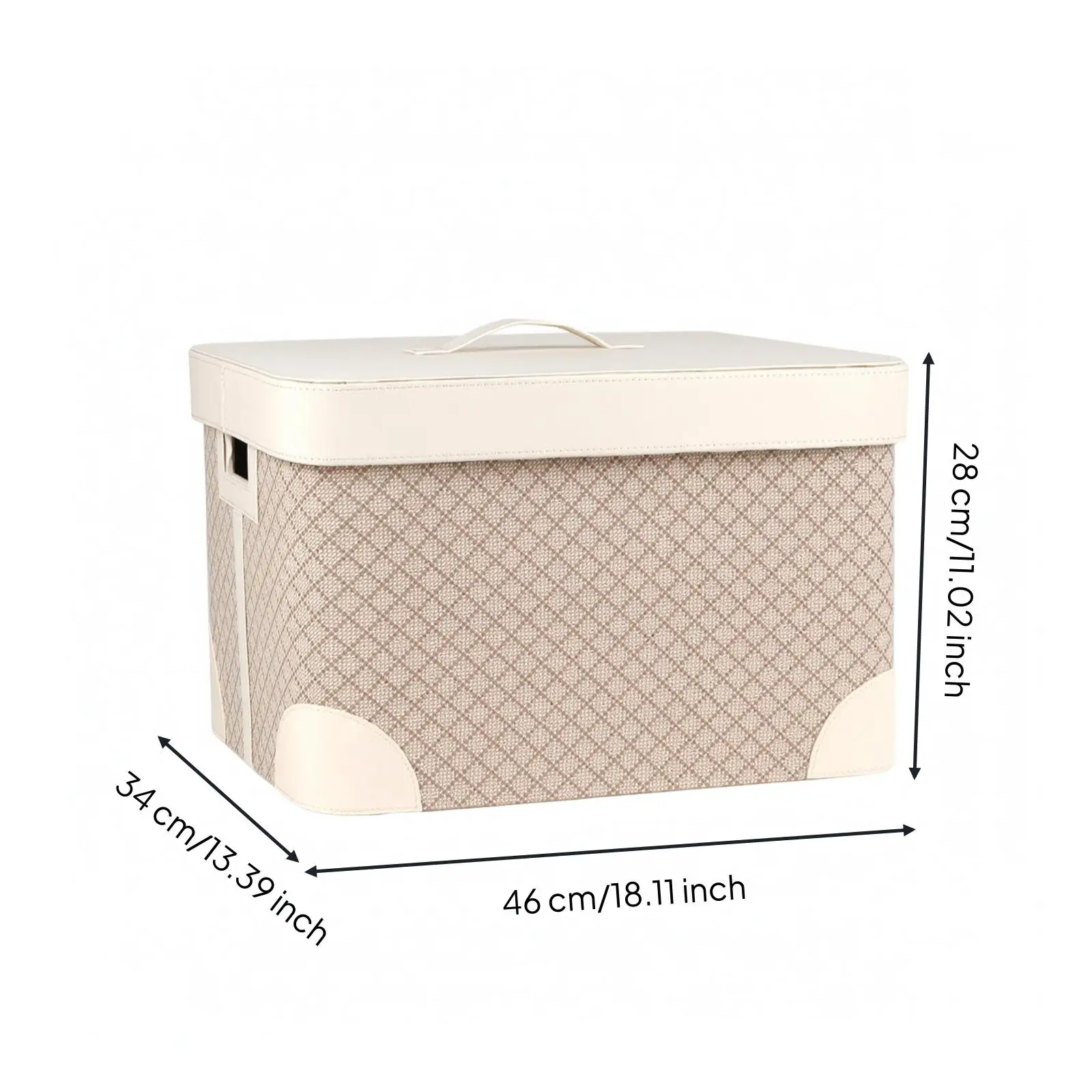 Rectangular Lidded Basket Leather Trim Lidded Storage Box Beige for Laundry Room