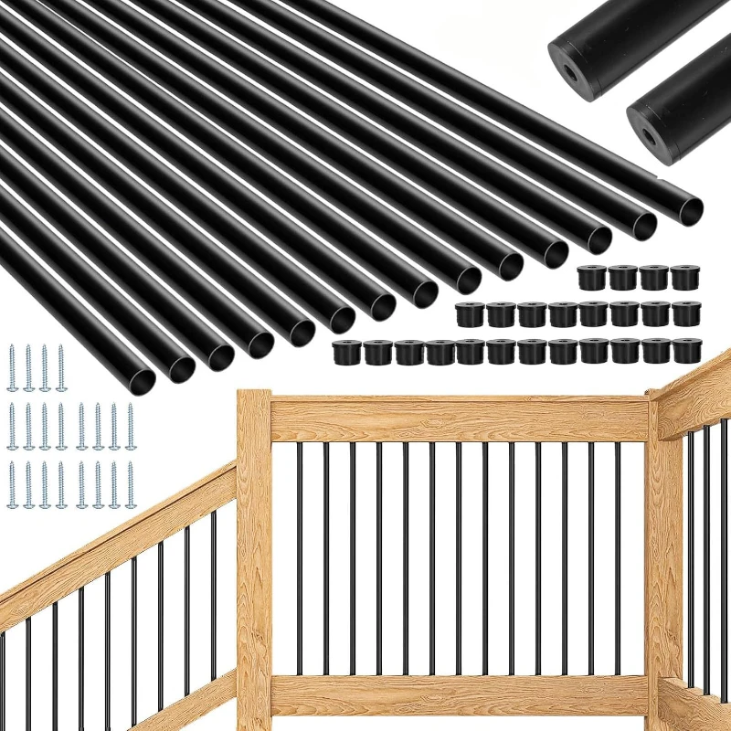 

Aluminum staircase outdoor deck guardrail with fixed base circular pipe railing