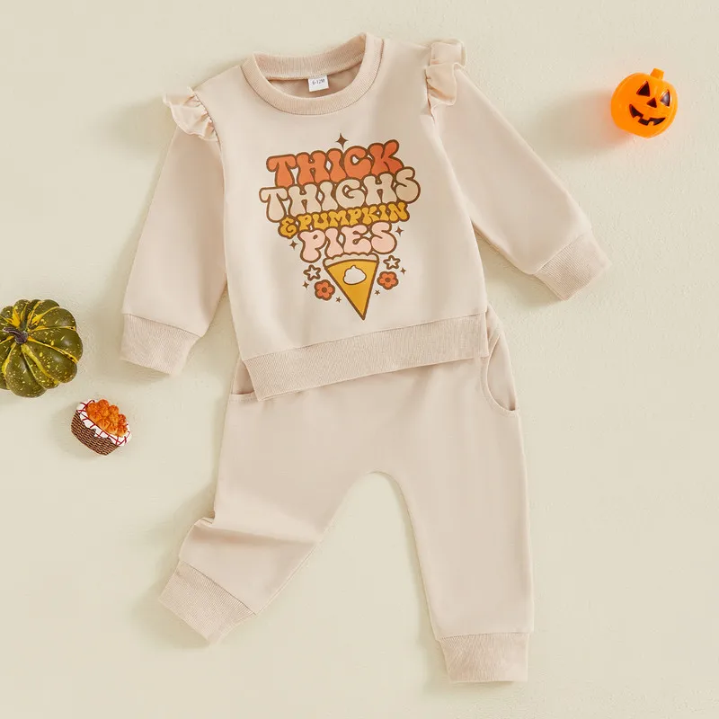 

Baby Halloween Outfits Girl Autumn Clothes Letter Crew Neck Long Sleeve Sweatshirt Elastic Waist Pants Set