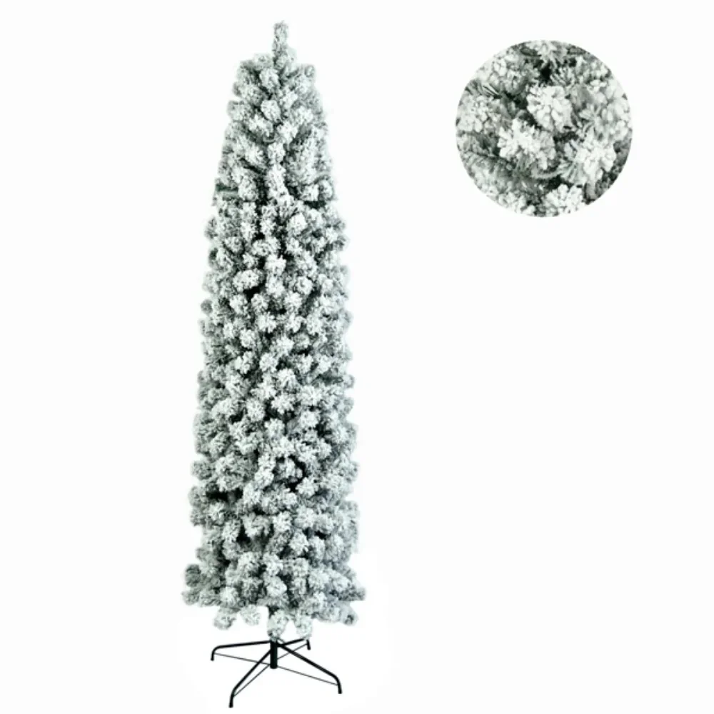 7.5ft Green Flocking 641 Branches Pencil Shape Automatic Tree Structure Made of High Quality PVC Material Christmas Tree