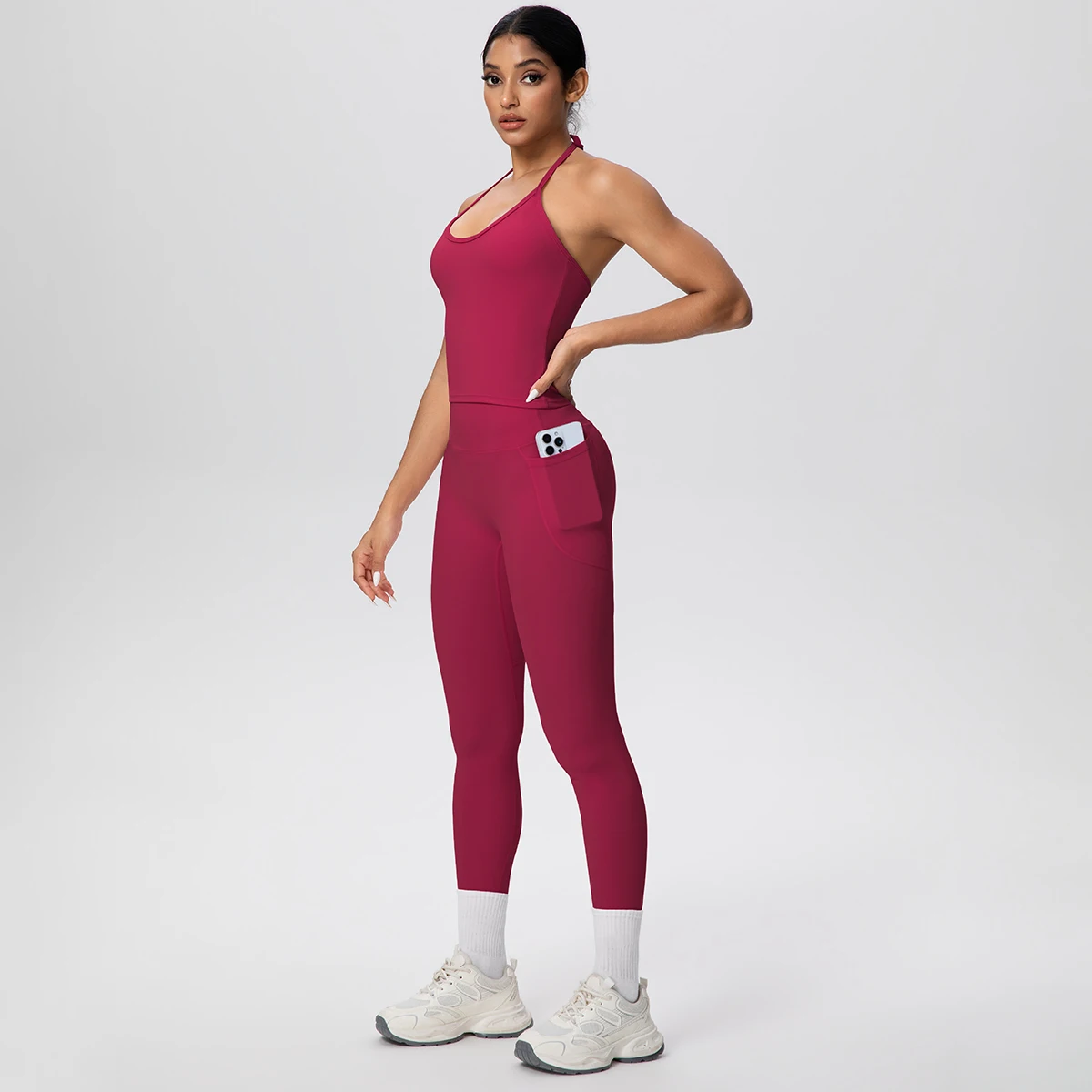 Rooftrellen Woman Yoga Set Gym Sports Peach Buttocks Pockets Pants Outdoor Running Quick Drying Summer Backless Yoga Vest Set