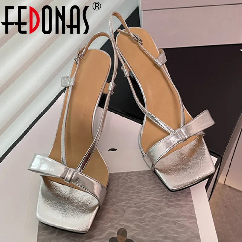 FEDONAS Women Sandals Summer Elegant Fashion Butterfly Knot Genuine Leather Party Wedding Prom High Heels Shoes Woman Pumps