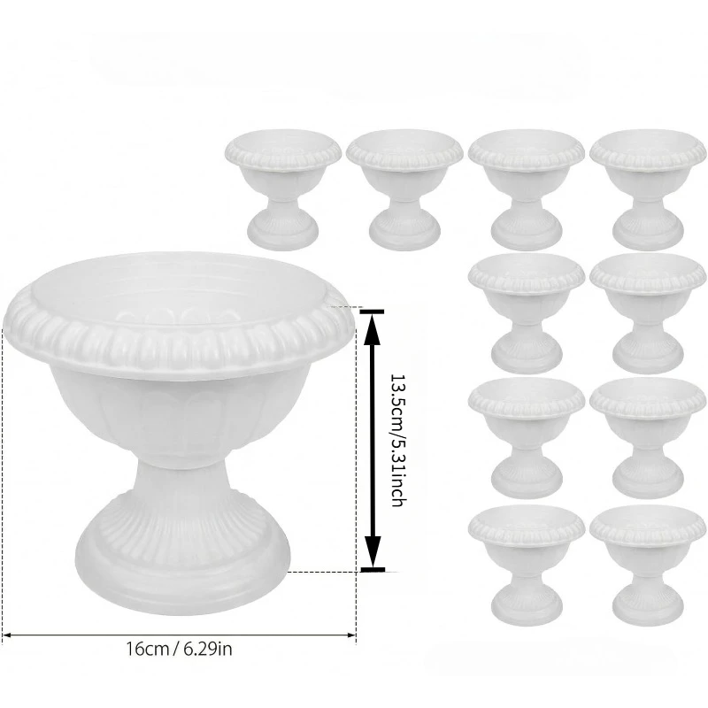1/6Pcs White Roman Pedestal Planter Urn Embossed Goblet Flower Pot Vintage Raised Base Indoor Outdoor Garden Home Wedding Decor