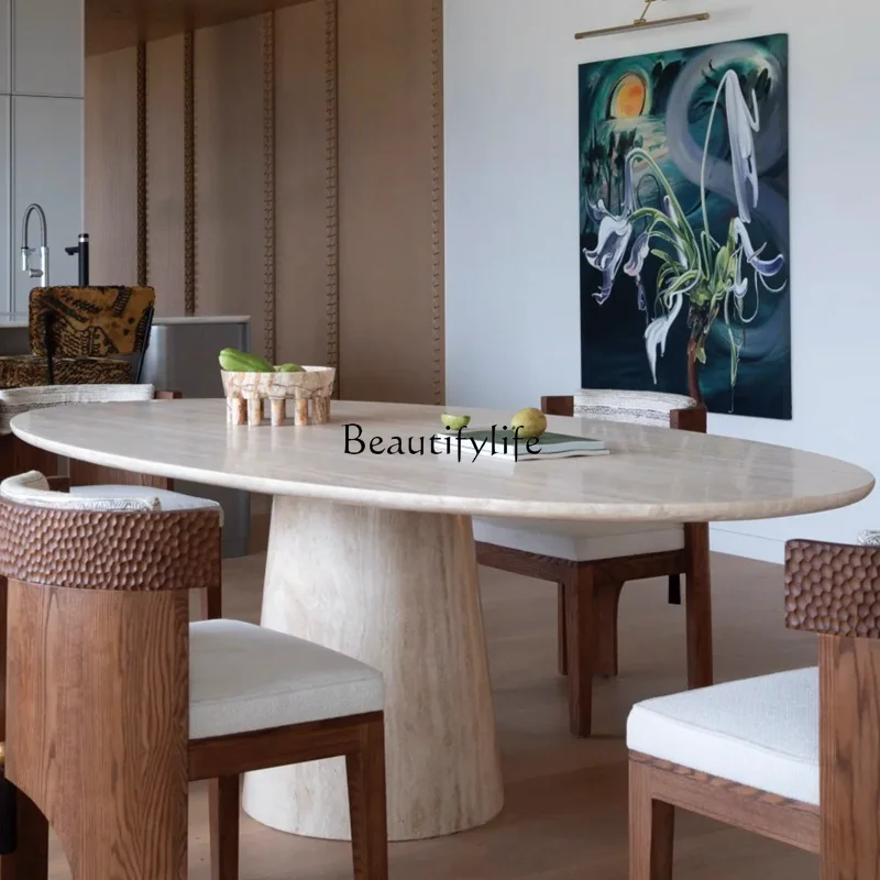 

*Natural Roman white cave stone oval dining table retro modern minimalist