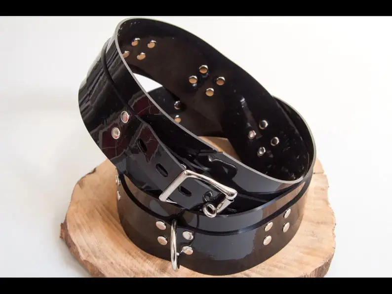 Rubber 9-piece set including collar made colored lockable set Latex Cuffs Collar Choker handmade club wear view 4