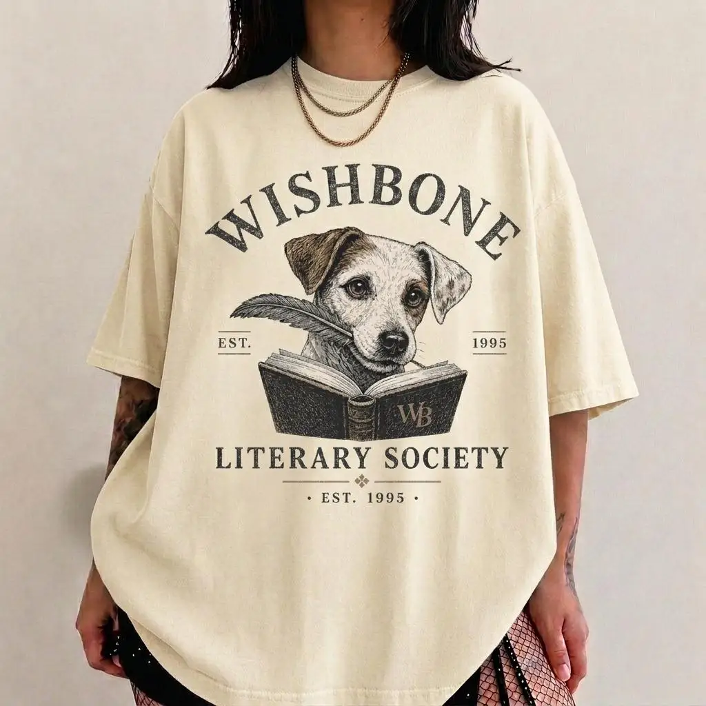 Wishbone Literary Society Shirt, Vintage Book Lover Graphic Tee, 90s Nostalgia Dog Sweatshirt, Teacher Gift Tee