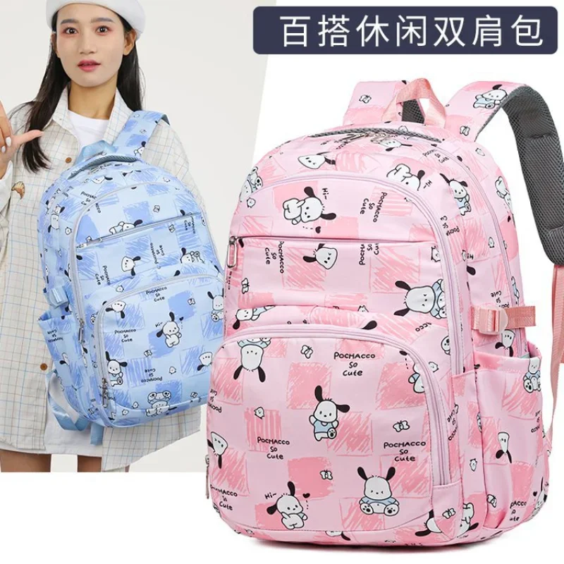 Sanrio Pacha dog cartoon animation mochila escolar simple y cómoda para estudiantes, mochila informal para reducción de carga, mochila dulce para mujer