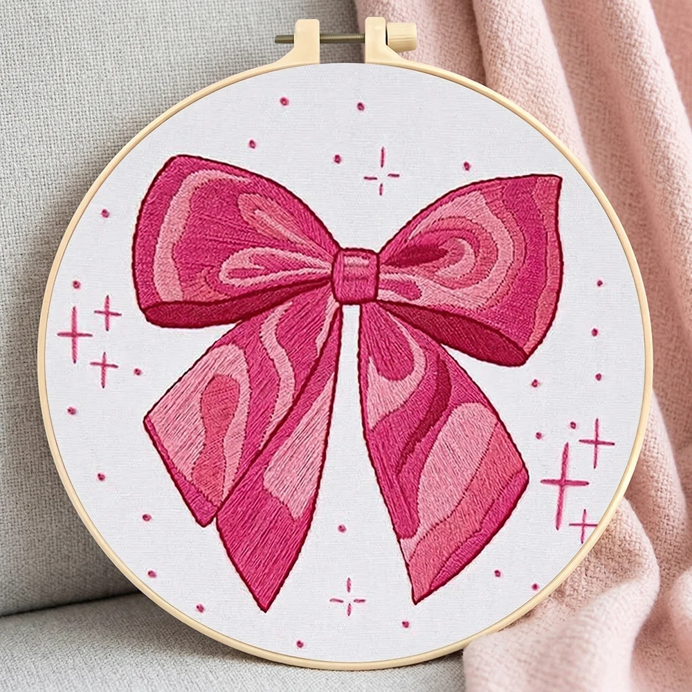 DIY-Stickerei-Set mit Stoffrahmen, Fäden, Nadeln und Nadelreißer, Englische Anleitung, Starter-Kit für Heimdekoration