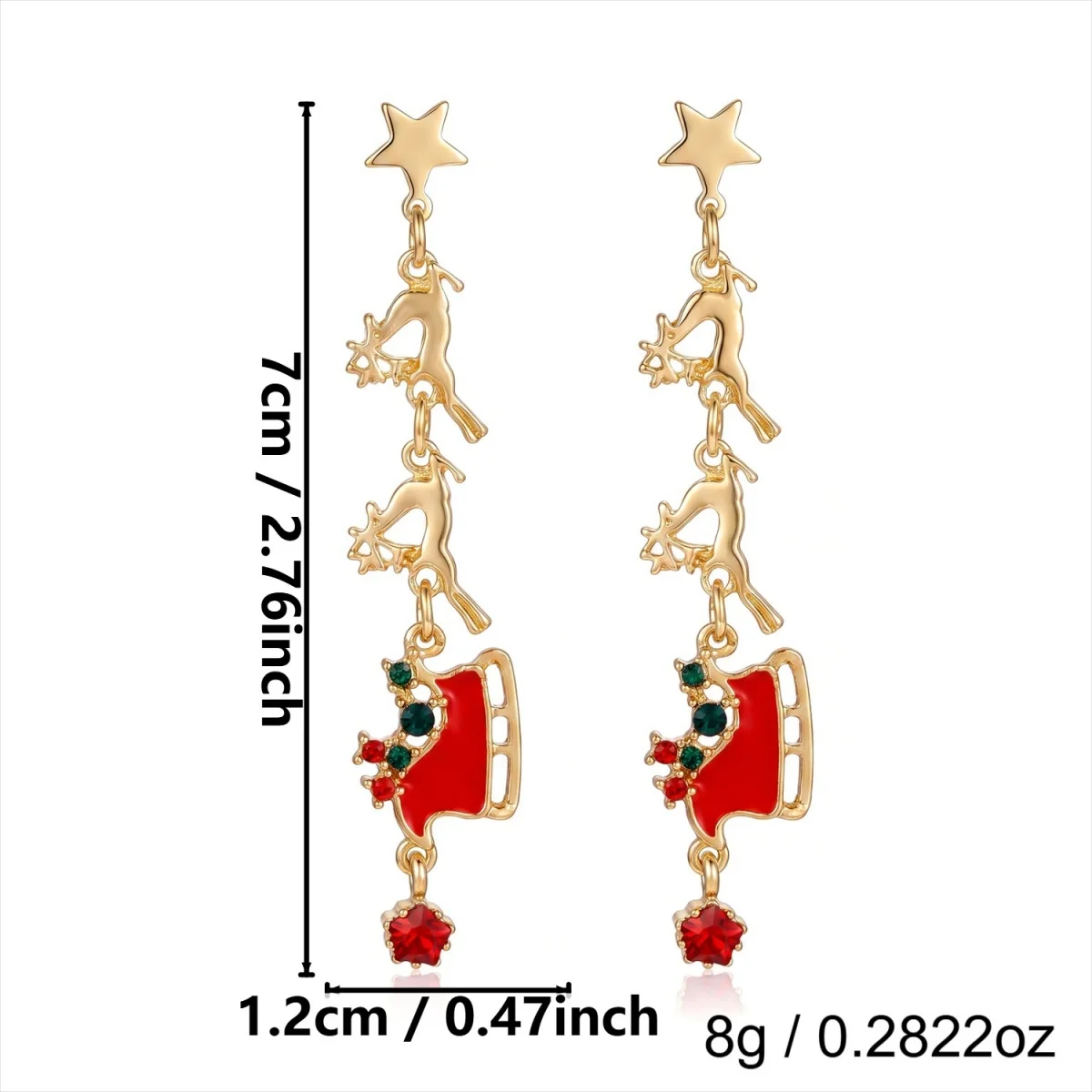 Weihnachtliche Emaille-Ohrringe mit Rentier-Schlitten-Motiv für Damen, Schneeflocken- und Rundform-Ohrringe, hängende Ohrringe, neues Geschenk für Weihnachtsfeiern und Feiertage, Schmuck. – Detail 5