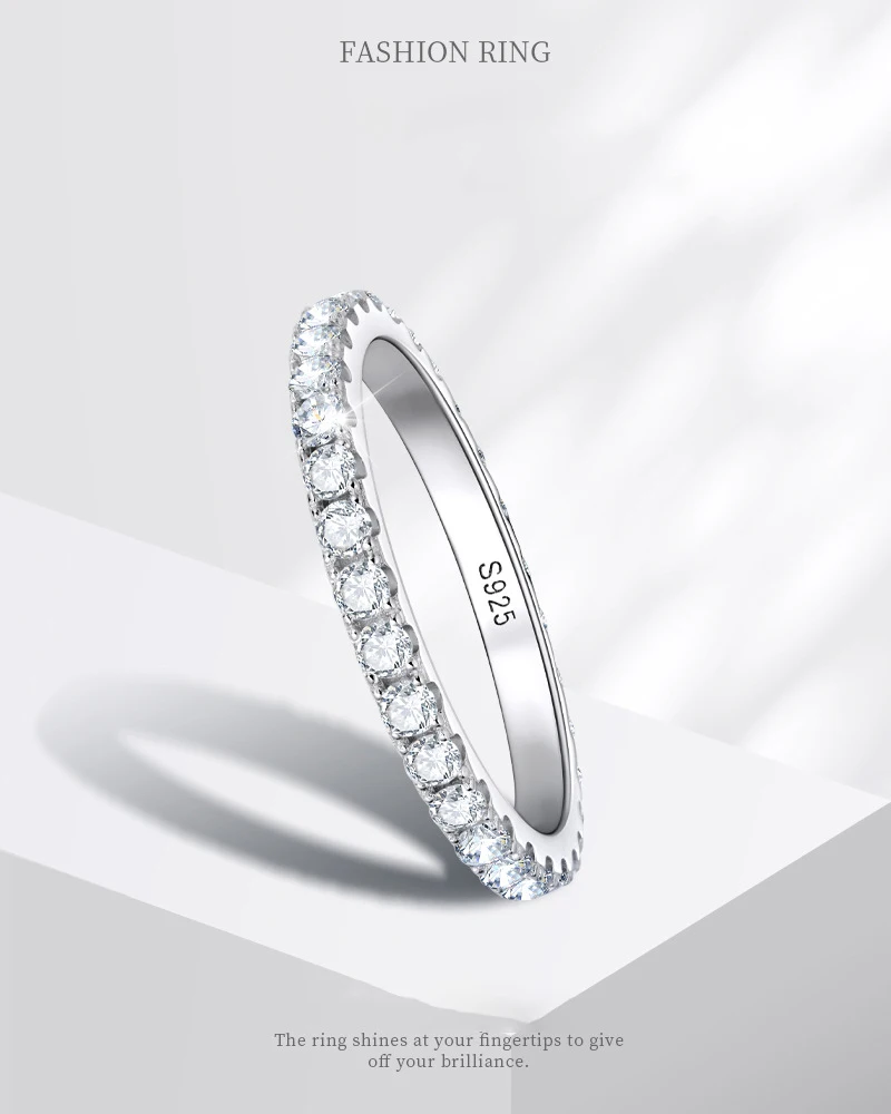 D Color 2-5mm Full Moissanite Eternity Band Ring with Moissanite S925 Sterling Silver Fashion  Ring for Women