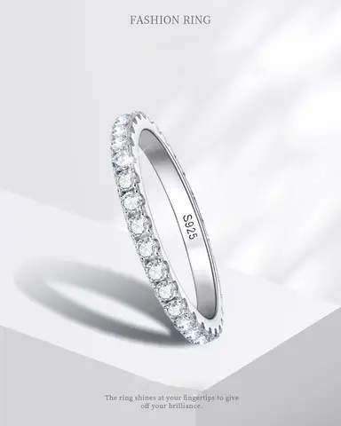 D Color 2-3mm Full Moissanite Eternity Band Ring with Moissanite S925 Sterling Silver Fashion  Ring for Women