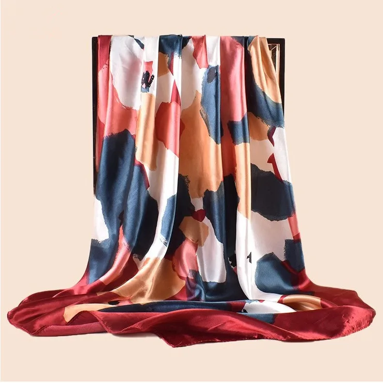 Hohe Qualität Schal Satin Seide Quadrat Schal Frauen Blume Halstuch Damen Stirnband Haar Bands Drucken Foulard Hijab Wraps Bandana – Detail 7
