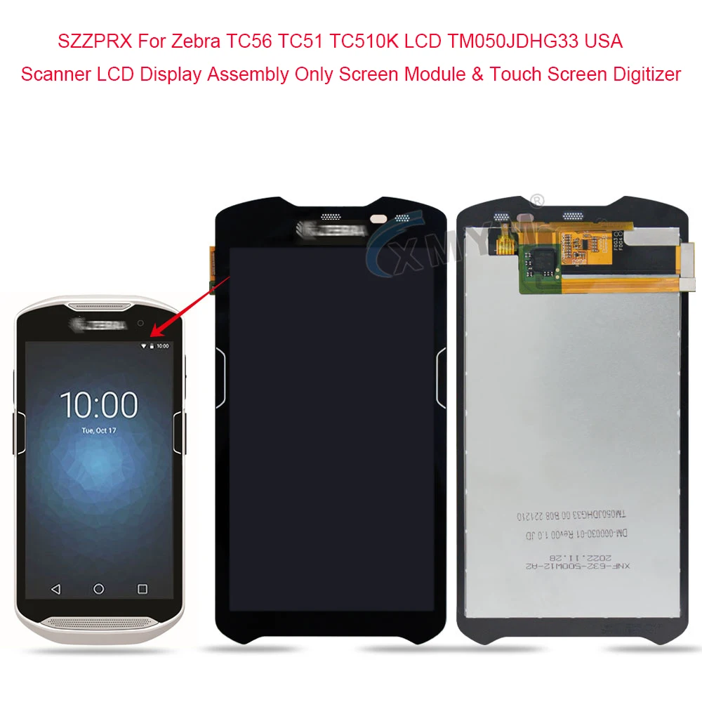 SZZPRX For Zebra TC56 TC51 TC510K LCD TM050JDHG33 USA Scanner LCD Display Assembly Only Screen Module & Touch Screen Digitizer