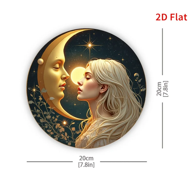 1pc Funny & Satirical Metal Tin Sign - Woman & Golden Crescent Moon Starry Night Wall Art - 20x20 Circular Aluminum Poster for H