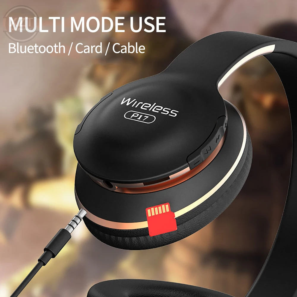 New P17 Bluetooth-Compatible Headsets HIFI Stereo bass Foldable Wireless Headphones For Xiaomi iPhone With Mic Support SD Card