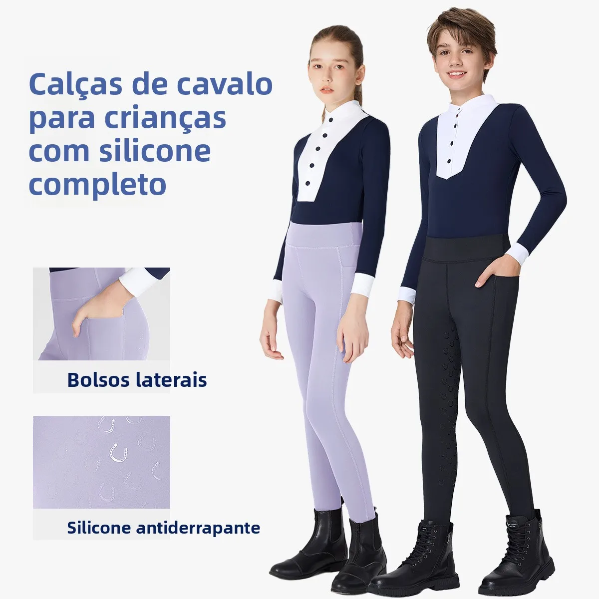 pantaloni-da-equitazione-per-bambini-a-vita-alta-aderenti-con-cintura-in-silicone-e-tasche-abbigliamento-da-competizione-bianco