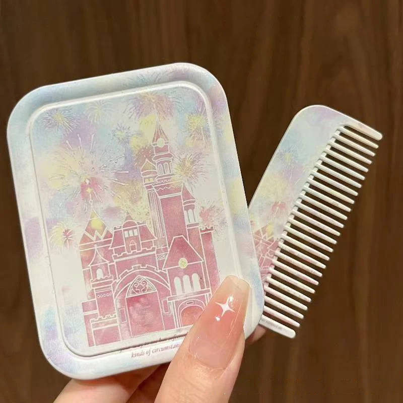 

Fireworks Castle Flip-Top Folding Makeup Mirror Portable Pocket Mirror Women Rectangle Cosmetic Make Up Mirror With Comb