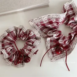 Red Plaid Cherry Windmill Hair Ring Large Intestine Hair Ring Spring New Cherry Square Ring Hair Accessories Head Rope Headdress