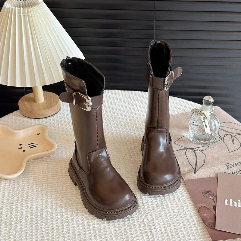 

2025 Children Casual Knee-high Boots for Girls Winter New Fahsion Korean Style Soft Bottom Anti-slippery Versatile Catwalk Shoes