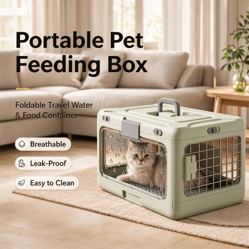 Space Saving Foldable Pet Air Carrier Hard Shell Breathable Handheld Collapsible Cat Crate for Car Transport Outdoor Pet Use
