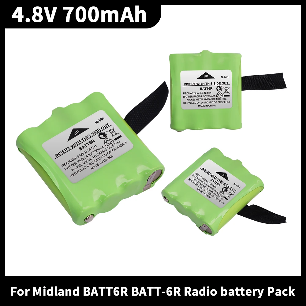 

NI-MH 4.8V 700MAH rechargeable Battery Pack for Midland BATT6R BATT-6R Radio battery Pack 4.8V 1-2PCS Battery