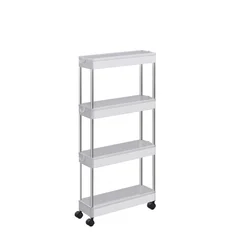 4-Tier Slide Out Storage Cart Slim Rolling Cart on Wheels Slim Storage Cart Space-Saving Bathroom Storage Kitchen