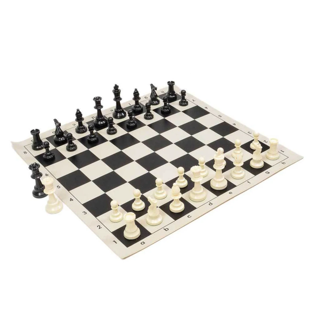 Large Medieval Chess Set With PVC Rubber Chessboard Weighted Resin Piece High Quality Chessman Travel Game 3.75'' King 4 Queen