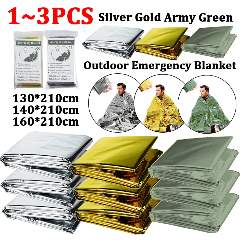 1-3PCS Outdoor Emergency Survival Blanket Waterproof First Aid Sliver Rescue Curtain Foil Thermal Military Blanket 130/140x210CM