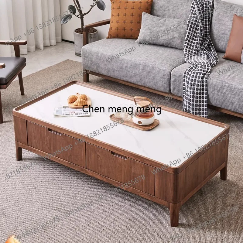 

Black walnut coffee table simple household slate tea table Nordic living room pure solid wood tea table