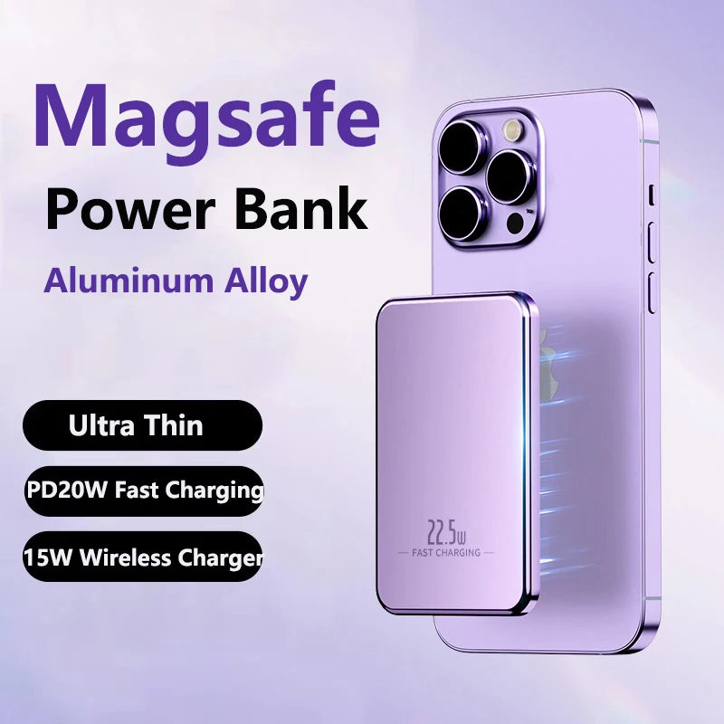 Magsafe Power Bank 10000mAh Caricatore portatile Batteria esterna Powerbank a ricarica rapida ultra sottile per iPhone Xiaomi Samsung