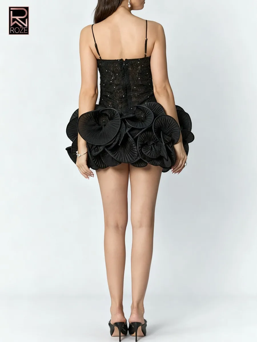 Abiti eleganti dimagranti trasparenti con giunture a caldo per le donne Abito con fiori 3D patchwork senza maniche con scollo quadrato femminile