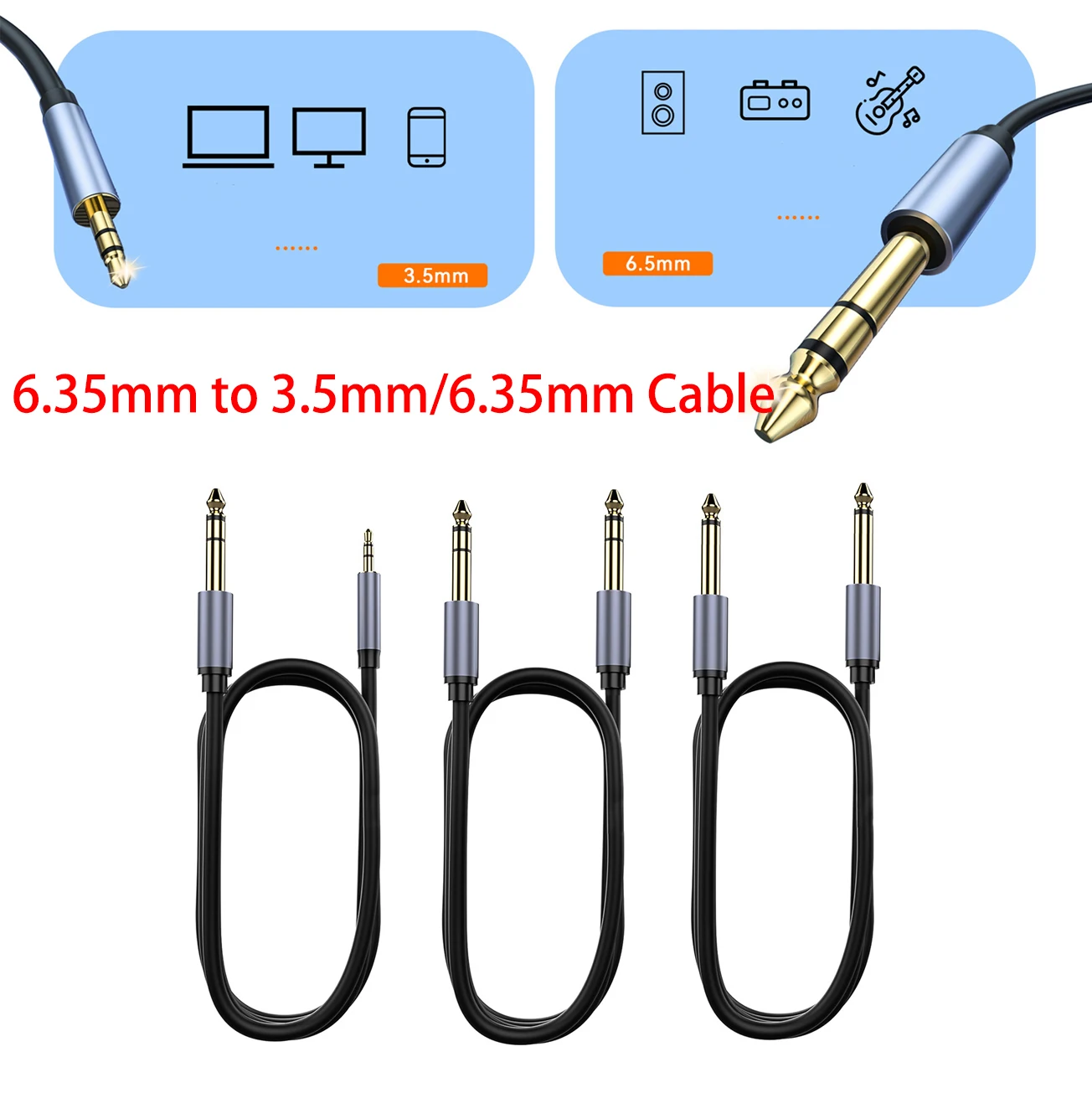 

6.35mm to 3.5mm for Guitar/Live Stream - Zero Latency, 5mm Thick PVC, Gold Connectors