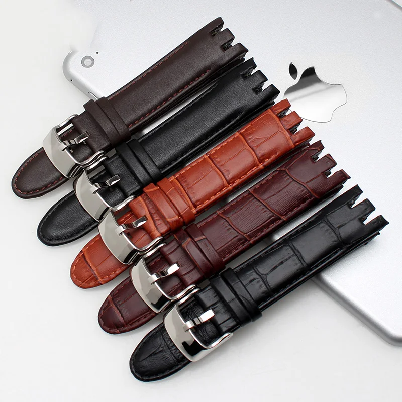 21mm Genuine leather Watch band Waterproof leather Watch strap For Swatch YRS403 401 402G 412 418 406G Men Curved notch Bracelet