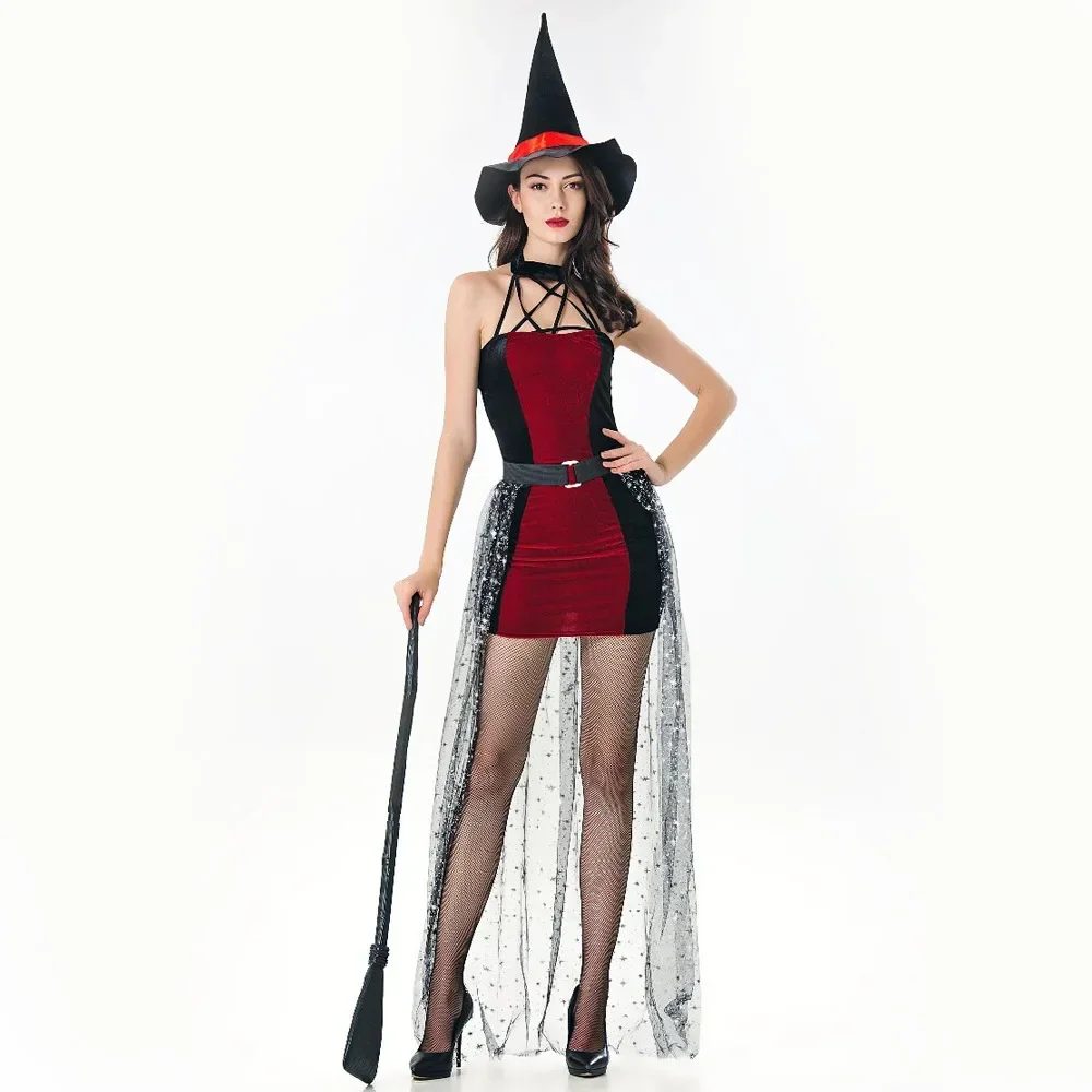 

Halloween Party Women Witch Costume Sexy Fancy Magician Performances Dress Vampire Spider Witch Skirt Cos Anime