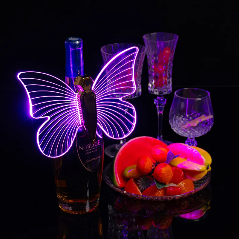 LED 3D Acrylic Butterfly Night Light USB Rechargeable Color Lights For Champagne Bottle Party KTV Bar Club Decor Atmosphere Lamp