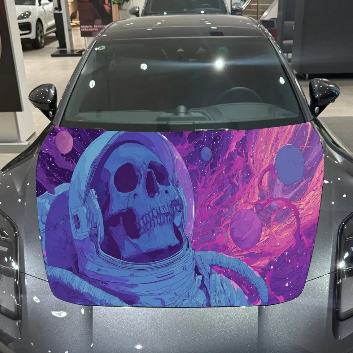 

Unique Skeleton Astronauts and Cosmic Starry Sky Auto Cover Sticker, Waterproof and Self-adhesive Car Hood Decal, Auto Vinyl Wra