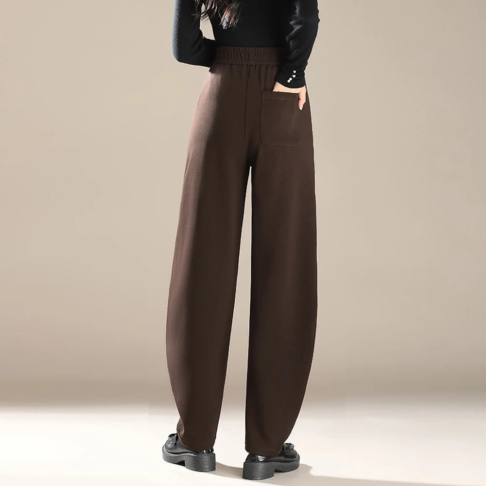 النمط الأوروبي السراويل الموز الأحمر النبيذ، المرأة الربيع والخريف الموضة الراقية الجديدة، بالإضافة إلى حجم السراويل سميكة واسعة الساق المنجل