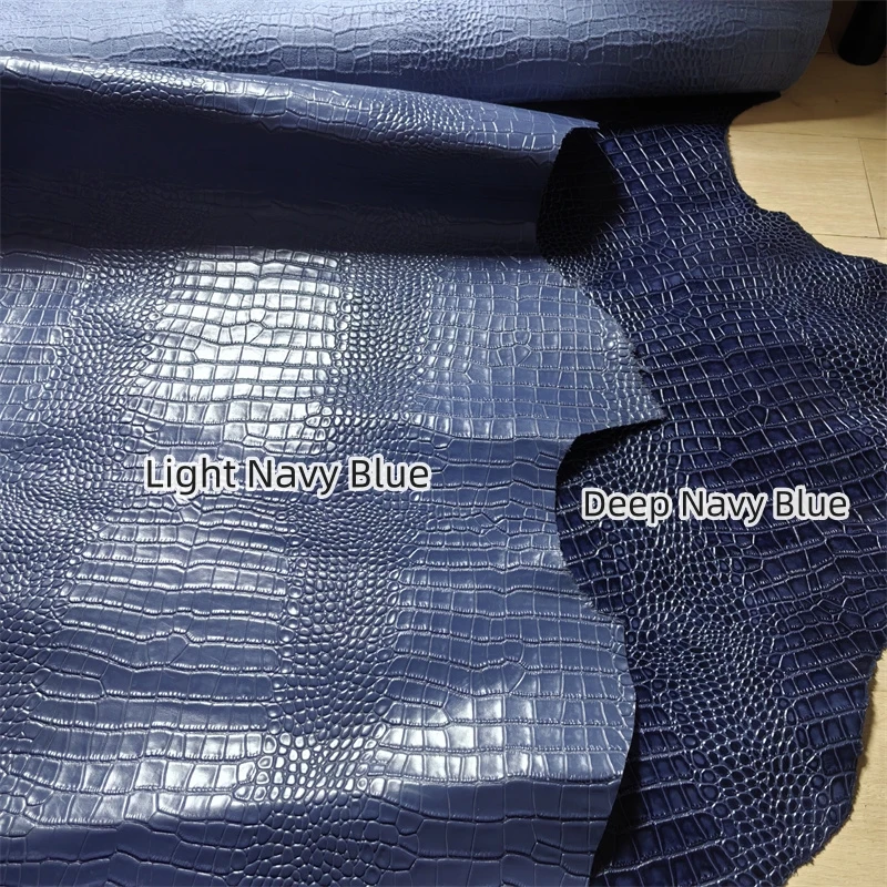 1.5mm Dark Blue Crocodile Pattern Cowhide. Top Grain Leather. Genuine Leather Fabric. For Handmade DIY Bags. Full Sheet Cutting. - view 3