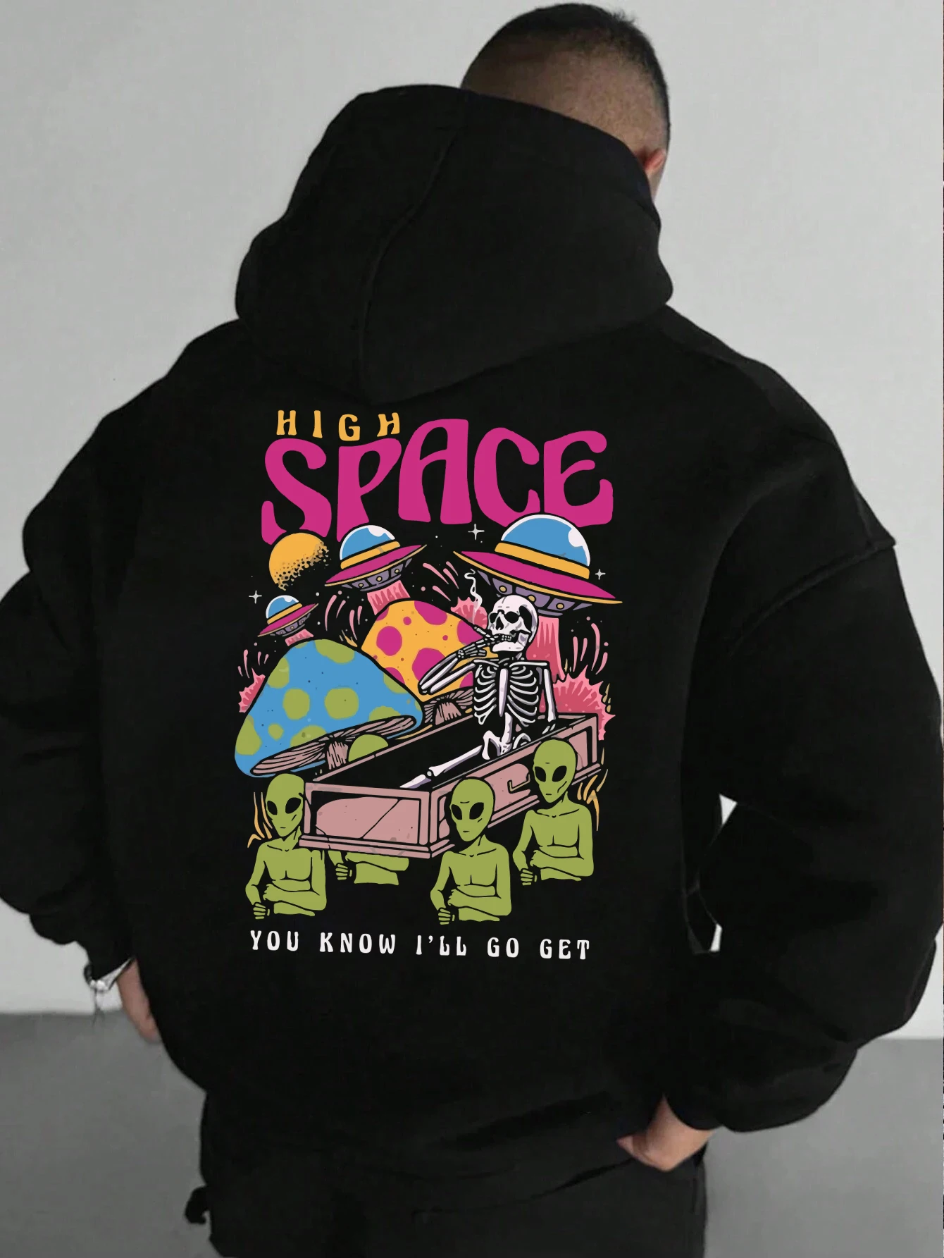 Space Mushroom Alien Skull Hoodies Herren Soft Basics Vintage Langarm Casual Fleece Pullover Unisex Mode Lose Kleidung