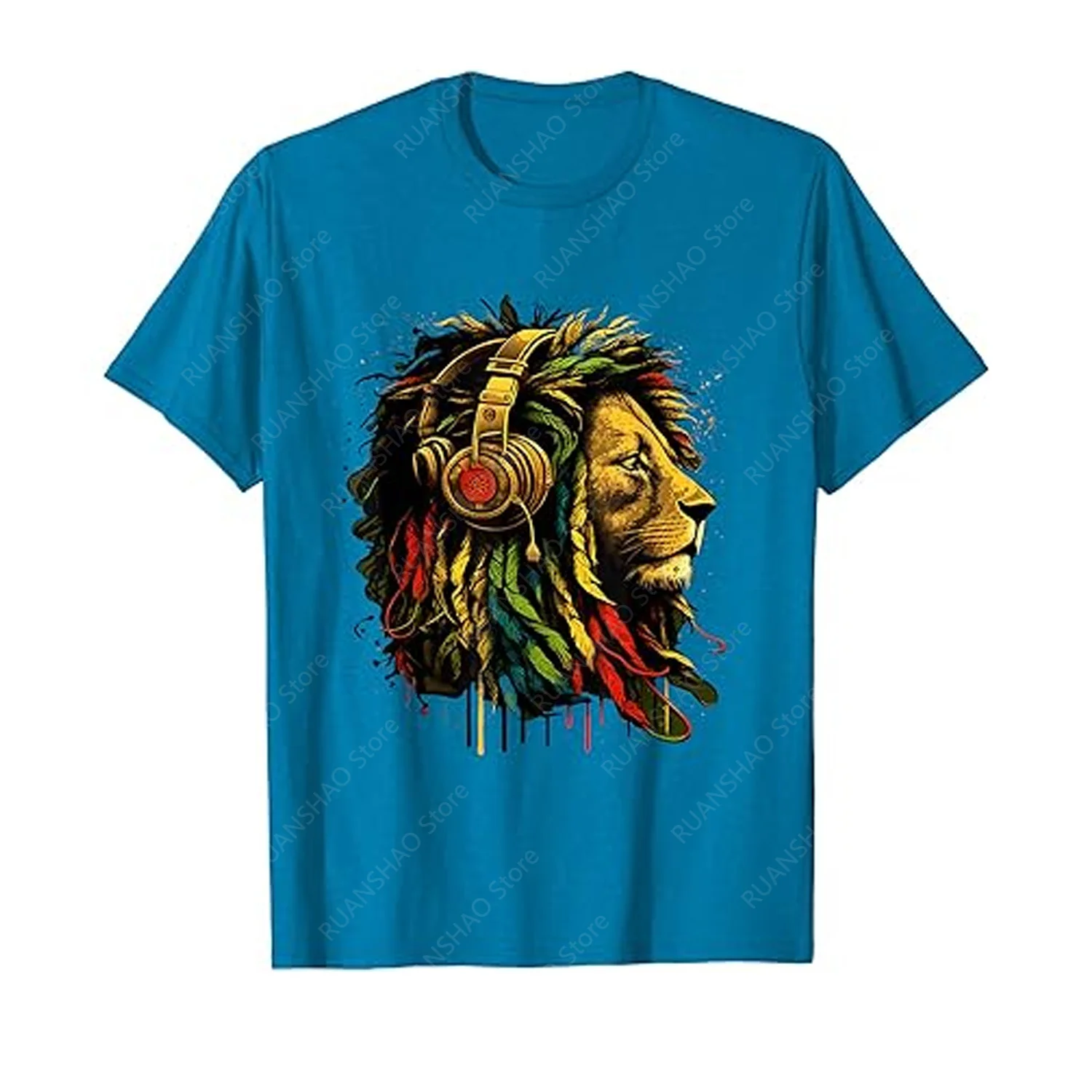 24-25 Trend Style Hip-Hop T-shirt Reggae Lion Rasta Rastafari Comfort Cotton Top Man and Women Hip-Hop Culture Print Fashion Tee