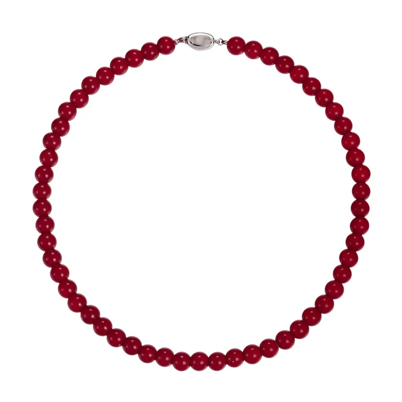 Ankora Red Round Glass Beaded Necklace Vintage Chinese Ingot Clasp Choker Minimalist Versatile for Women Lightweight Elegant