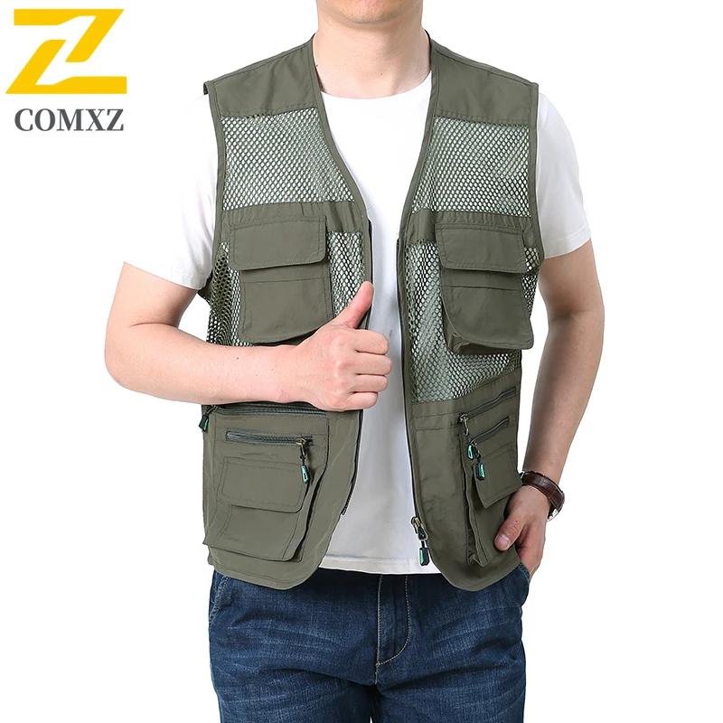 Gilet en maille grande taille 8xl pour hommes, veste de travail décontractée sans manches à séchage rapide pour la pêche, gilet multi-poches pour photographe en plein air, printemps