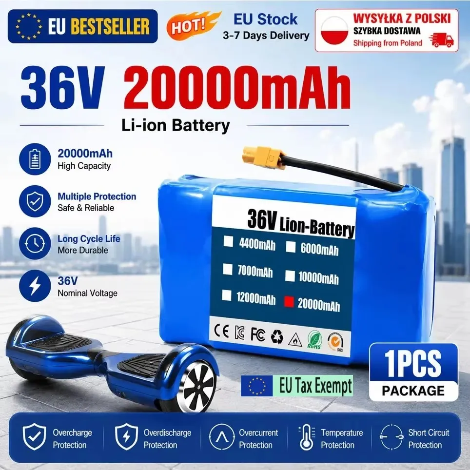 Batteries rechargeables au lithium-ion 36V 20000mAH 10s2p d'origine pour scooter électrique auto-équilibrant, hoverboard, monocycle