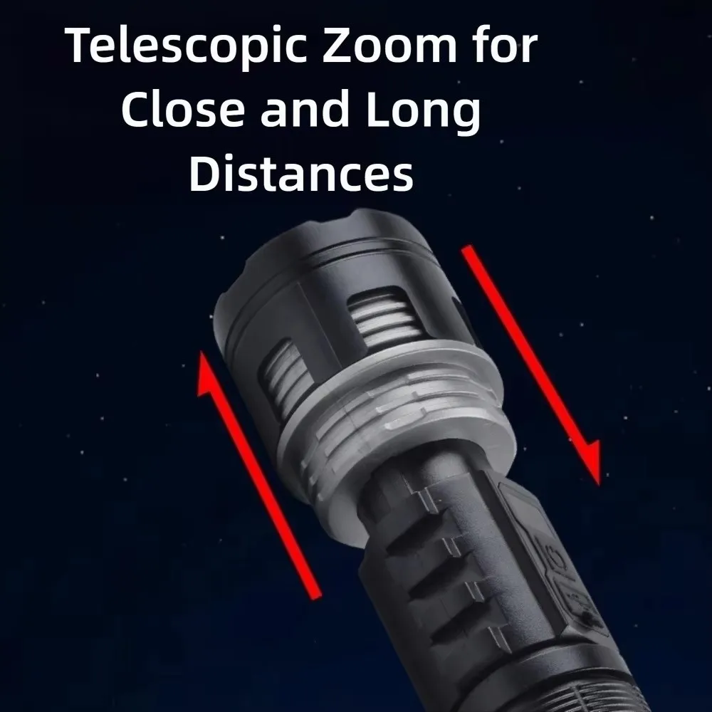 Telescopic Zooming Strong Flashlight Digital Power Display COB Flood Handheld Spotlight Adjustable Brightness Super Bright