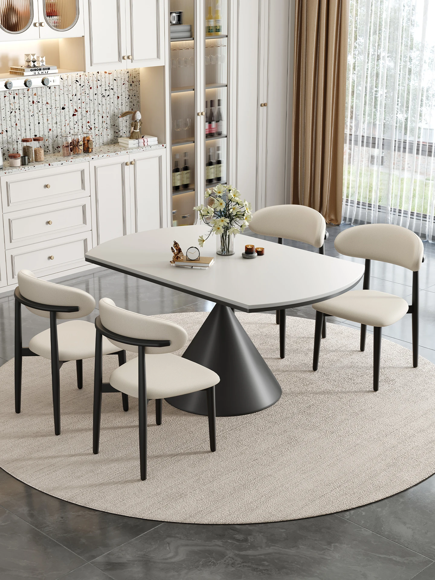 طاولة طعام إيطالية بسيطة من ألواح الصخور تدعم كامل اللوح الأساسي منزلي صغير قابل للسحب مربع ومستدير ثنائي الغرض #2