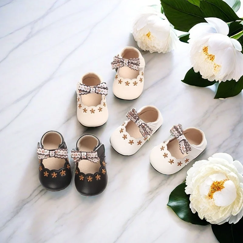 

High End Mary Jane Flat Shoes Wedding Princess Dress Baptism Shoes Rubber Soles PU Leather 0-18M Baby Princess Shoes