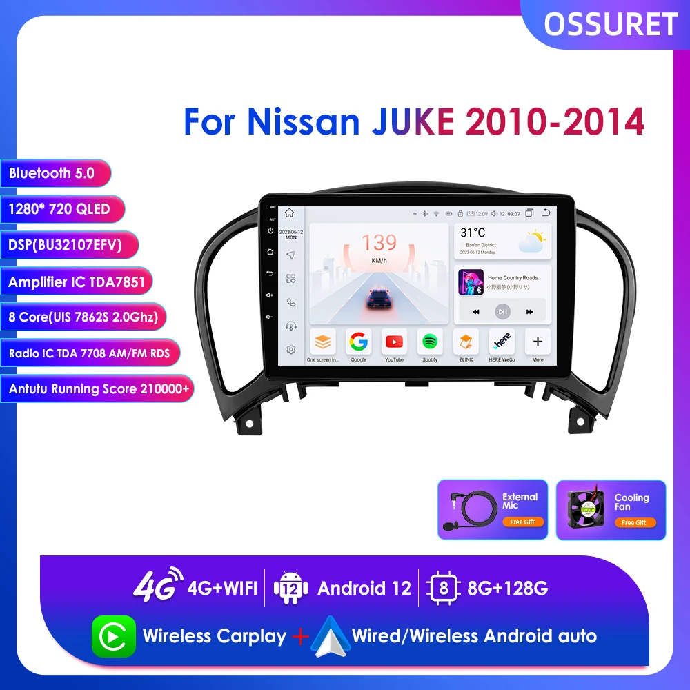 

Octa Core Stereo Wireless Carplay Android 12 Car Multimedia Radio Player for Nissan JUKE 2010-2014 GPS Navigation RDS DSP 4G LTE