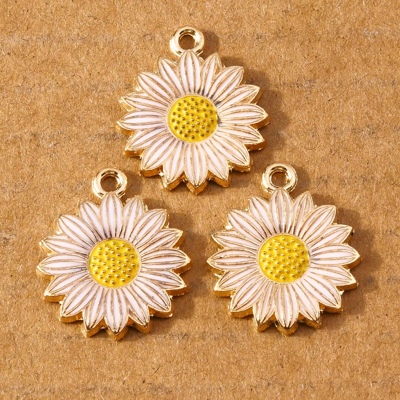 10pcs Cute Enamel Sunflower Charms Pendants for Necklace Bracelet Earrings DIY Jewelry Making Accessories Supplies