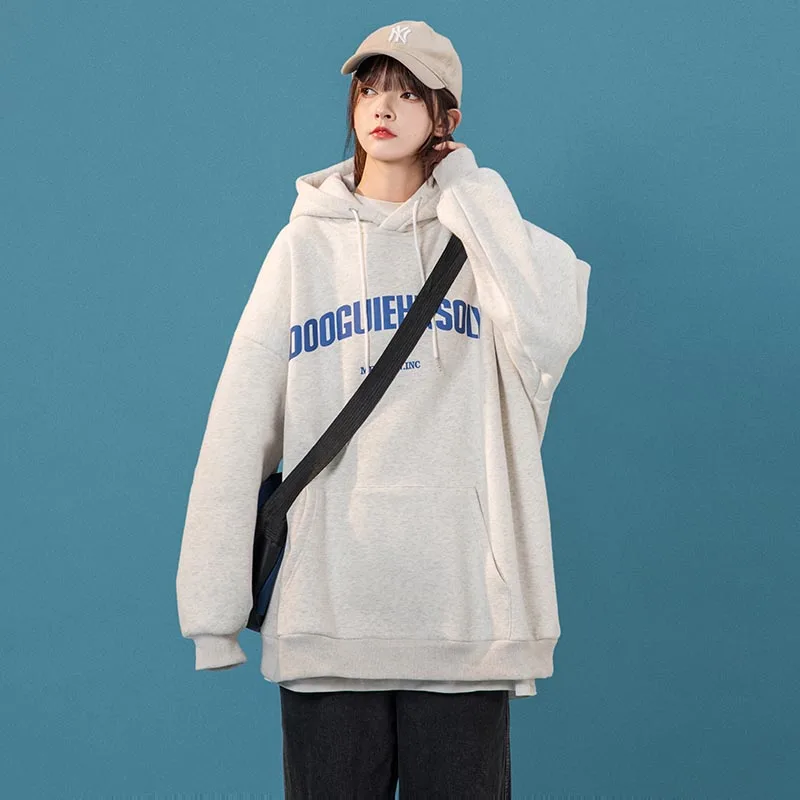 

Мужская толстовка на весну-осень в американском ретро-стиле, утепленная, для пар, с буквенным принтом, простая повседневная спортивная одежда